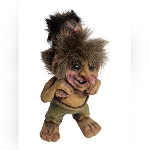 Vtg NyForm Piggyback Norwegian Big Nose Troll & Child #178 Norway Figurine Gnome